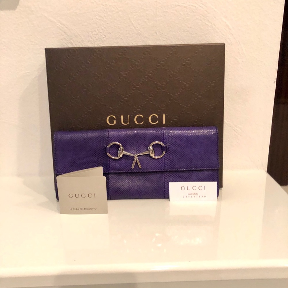 Gucci Horsebit Rare Python Clutch. Deep Purple. L… - image 2